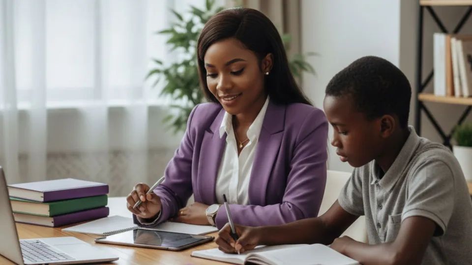 A tutor lecturing a young student