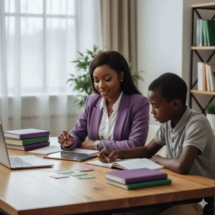 A tutor lecturing a young student