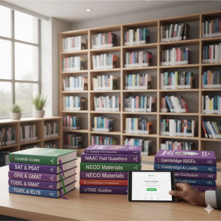 Stack of educational textbooks