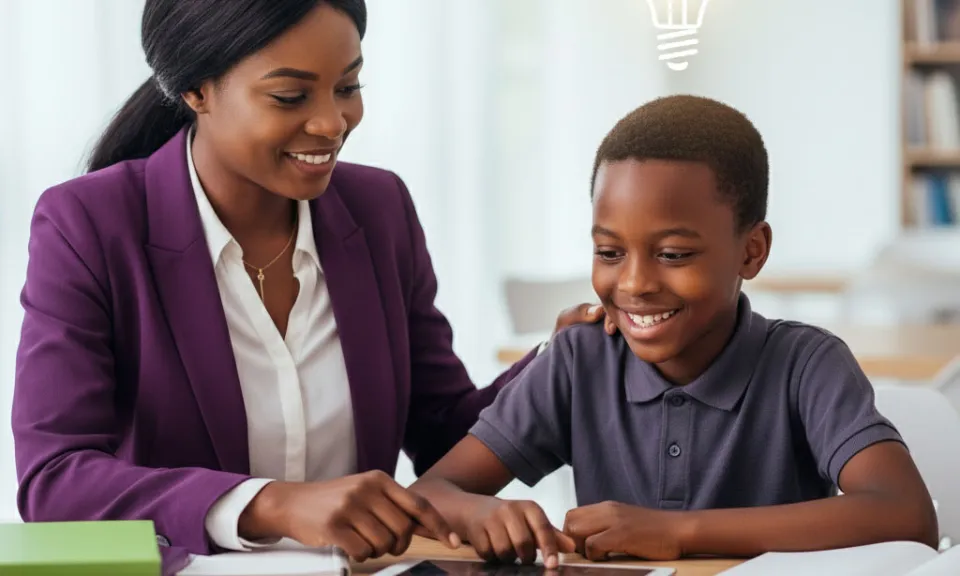 A tutor guiding a young child learner in a hands on training
