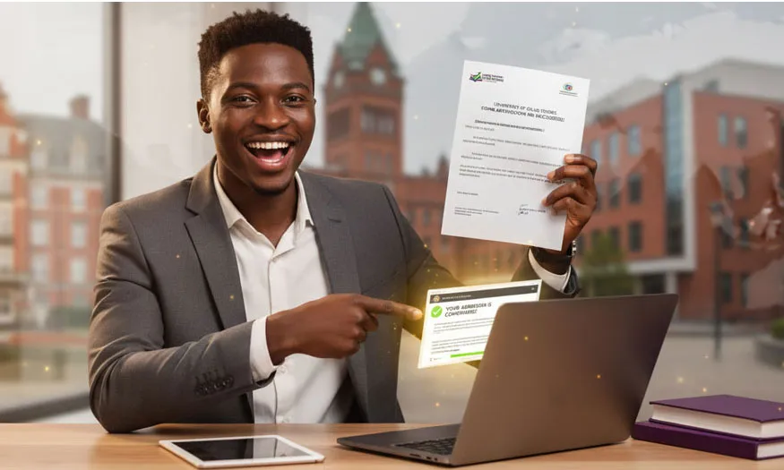 A student excited to learn he has gotten admission into school.