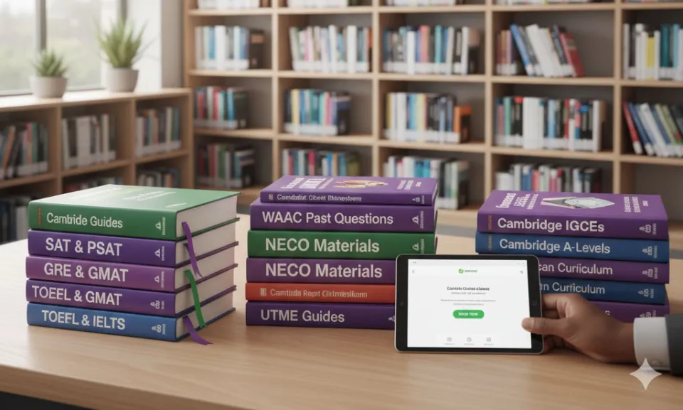 Textbooks stacked on a table